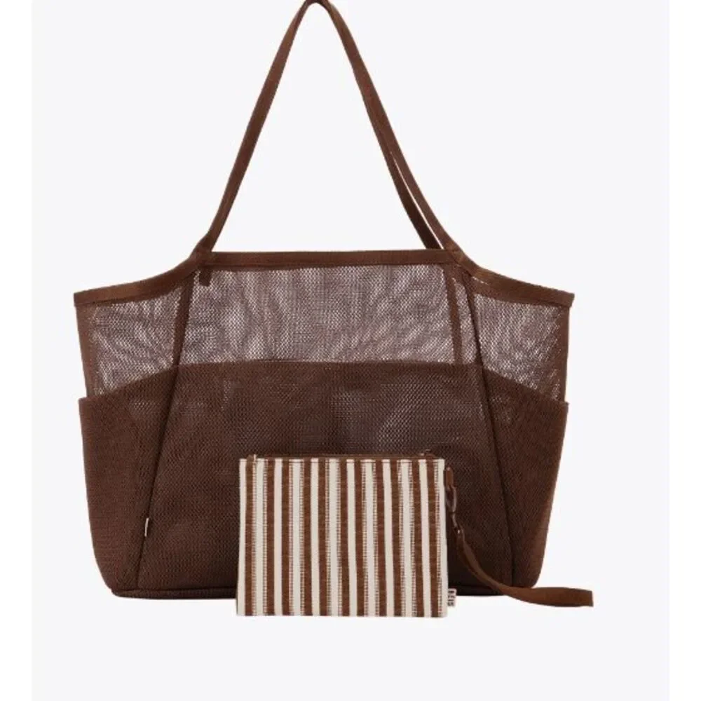 BEIS NWT The Mesh Beach Tote in Maple Brown